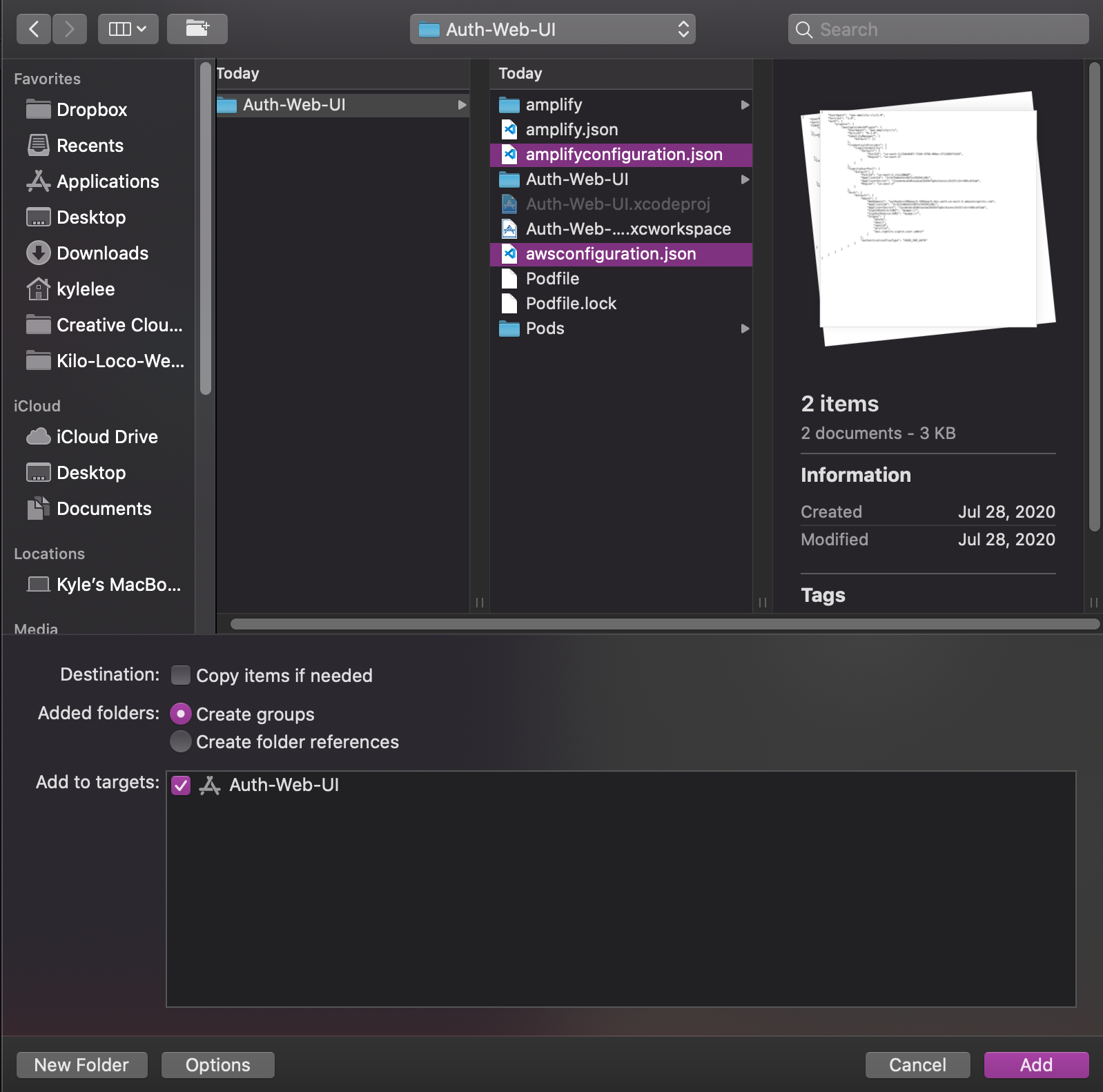 Select and add configuration.json files